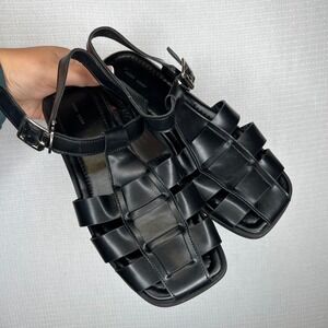 VERY VERY Shop-Peche Jayne Fisherman Black Woven Sandals Summer Flats Women‎